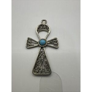 Vintage‎ Turquoise Silver Cross Pendant Charm